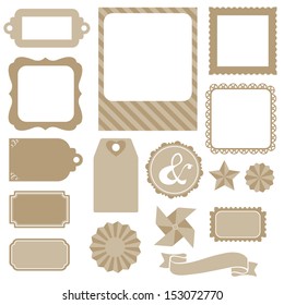 Vector silhouette scrapbook elements: photo frame, ribbon and tag collection for you design or scrapbook