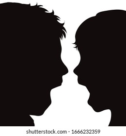 Vector silhouette of scream anonymous children on white background. Symbol of people and noise.
