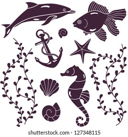 vector silhouette of sea animals