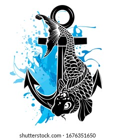 vector silhouette of sea animals with anchor