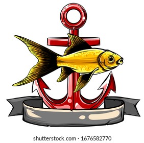 vector silhouette of sea animals with anchor