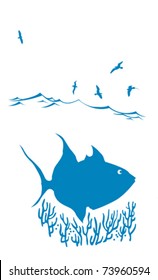 silhueta vetorial de peixes do mar sobre fundo branco