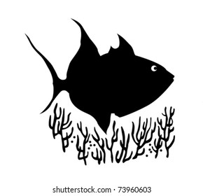 Vektorsilhouette von Seefischen auf weißem Hintergrund