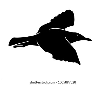 Vector silhouette of seagull isolated on white background