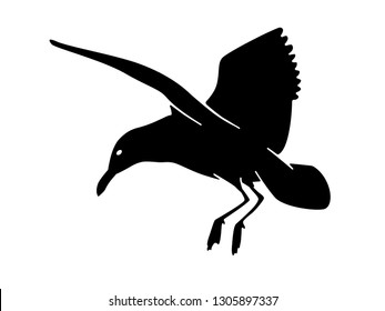 Vector silhouette of seagull landing isolated on white background