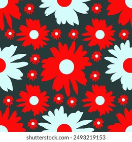 Vector - silhouette seamless pattern, colored illustration of flower heads.