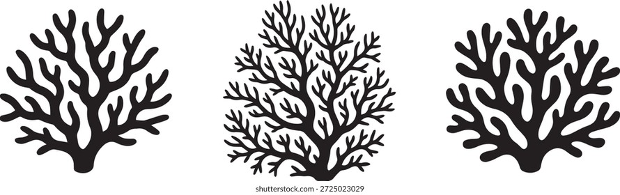 Vector silueta de algas en negro. Forma de planta marina simple aislada sobre fondo blanco. Perfecto para el océano, bajo el agua, la naturaleza, la vida acuática y proyectos de diseño.