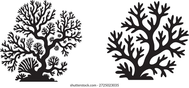 Vector silueta de algas en negro. Forma de planta marina simple aislada sobre fondo blanco. Perfecto para el océano, bajo el agua, la naturaleza, la vida acuática y proyectos de diseño.