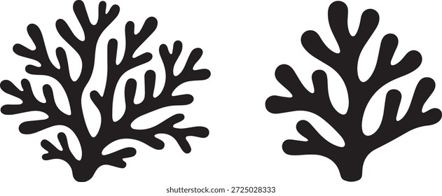 Vector silueta de algas en negro. Forma de planta marina simple aislada sobre fondo blanco. Perfecto para el océano, bajo el agua, la naturaleza, la vida acuática y proyectos de diseño.