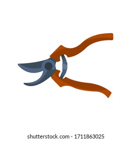 Vector silhouette of secateurs for a garden on a white background. For agriculture and cuts for plants and vegetables. Flat design objects without fill. Vector and stock illustration.