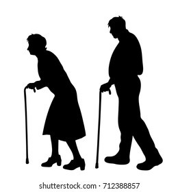 Vector silhouette of senior on white background.