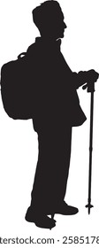vector; silhouette of a  senior woman hiker
