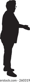 Vector silhouette of senior woman shaking hands with imaginary person on white background