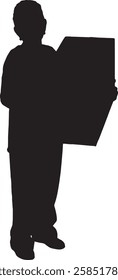 vector; silhouette of senior woman showing a cardboard box