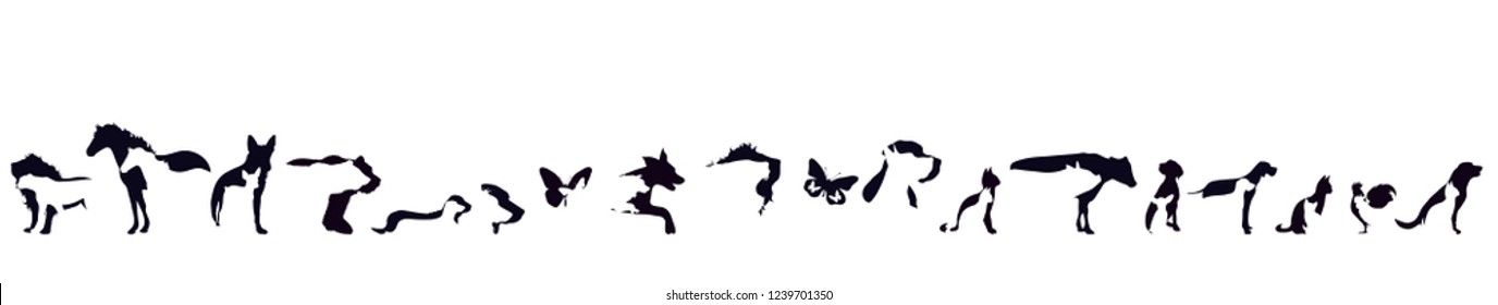 Vector silhouette of set of the animal on white background.