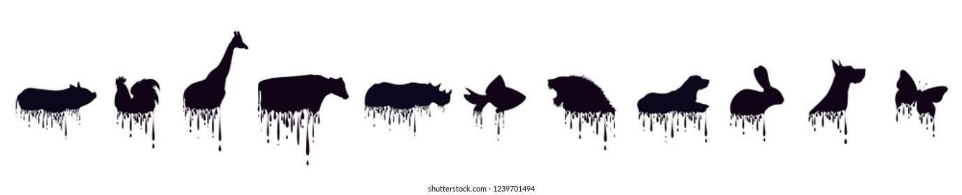 Vector silhouette of set of the animal on white background.