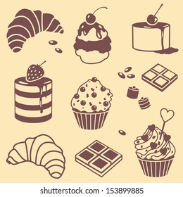 vector silhouette set with bake and sweets