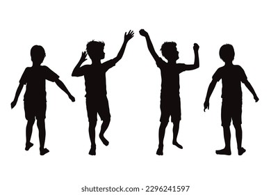 Vector silhouette of set of boys in different positions on white background. Symbol of childhood and child.