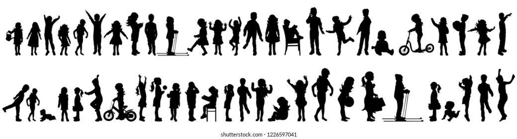 Vector silhouette of set of children.