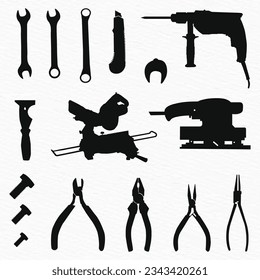 Vector silhouette set of construction tools for labor work and repair