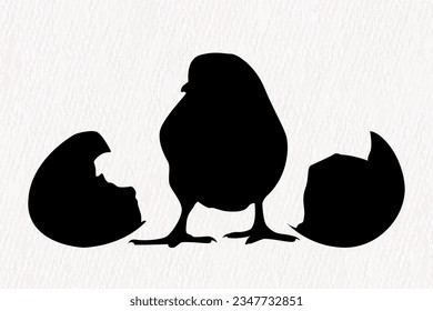 Vector silhouette set of detailed quality chickens - hens and baby chicks in farm