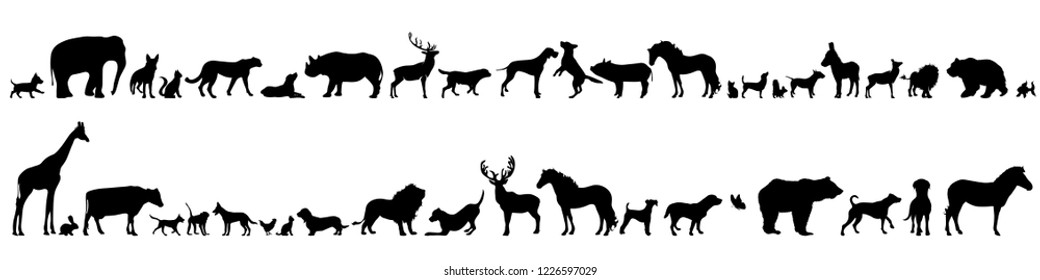 Vector silhouette of set of different animals.