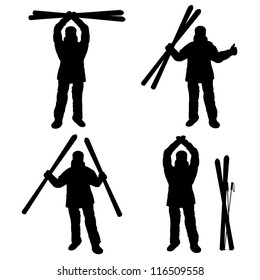 Vector silhouette set of different winter sports. Happy skiing finisher part 3