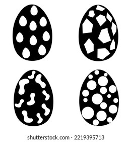 Vector Silhouette Of Set Of Dinosaur Eggs With Various Patterns. Ancient Animal Eggs On A White Background. Great For Ancient Reptile Egg Logos.