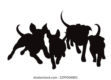 Silueta vectorial de conjunto de perros sobre fondo blanco. Símbolo de animal y mascota.