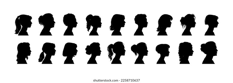 Vector silhouette set of face profile of different people.