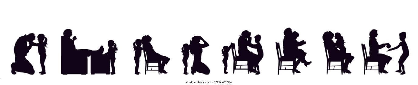 Vector silhouette of set of family sitting on the chair.