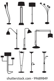 Vector silhouette set of floor lamp