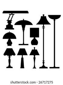 Vector silhouette set of lamps and lighting