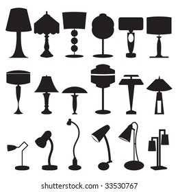 Vector silhouette set of lamps and lighting