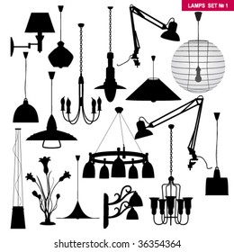 Vector silhouette set of lamps and lighting (Other set in my portfolio)