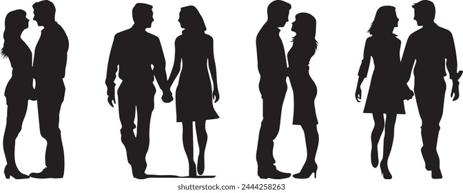 Vector silhouette set of male and female lovers