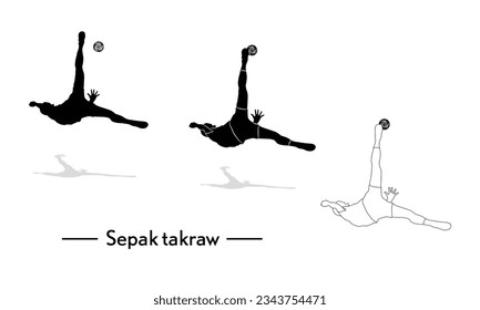 vector silhouette set of male Sepak Takraw player. Players takraw and football sports logo design vector icon illustration.