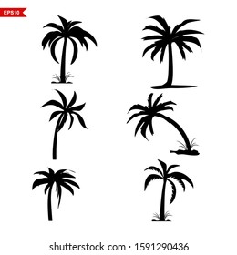 vector silhouette set of palm trees and coconut with black and white - Vector
