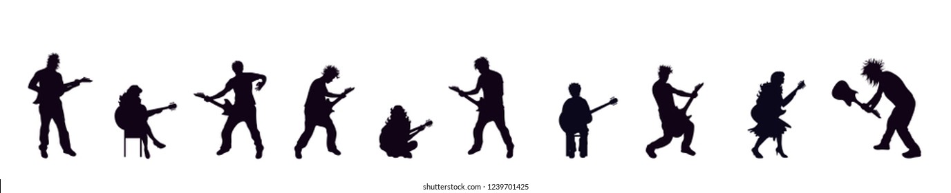 Vector silhouette set of people with guitar.