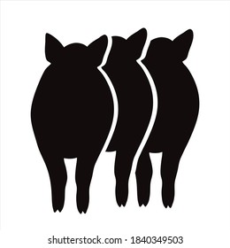 Silueta vectorial del conjunto de cerdos sobre fondo blanco. Símbolo de animales de granja.