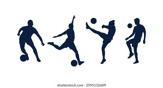 Vector of silhouette set of soccer player kicking the ball, Silhouette vector set of soccer player kicking ball in different poses