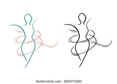 Vector Silhouette set of woman doing yoga. Yoga Icons. Can be used as logo or as Outline design element. Isolated on white background. Healthy Lifestyle and Relaxing Concept Illustration.