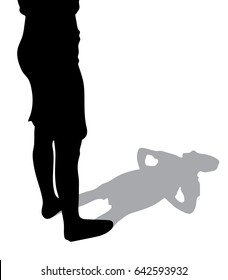 Vector silhouette of Sexy legs and shadow on floor of confident woman in dominant pose.