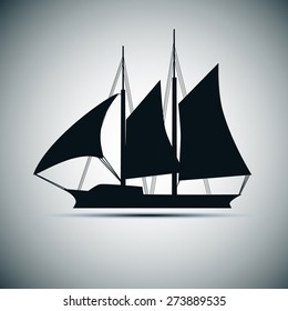 Vector silhouette of ship. vector icon or symbol