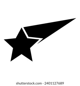 Vector silhouette of a shooting star with one big black trail on a white background. Suitable for logos about space objects meteoroids, comets, asteroids. Illustration of falling celestial bodies.