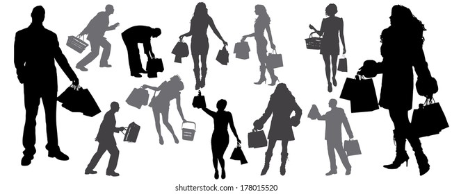 vector silhouette of shopping different man and woman 