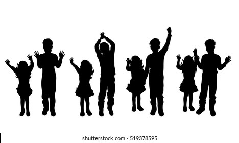 Vector silhouette of siblings on white background.