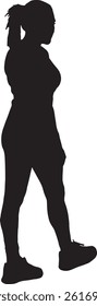vector; silhouette of a side back view of a woman walking, sportswear