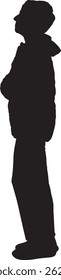  vector silhouette side back view of adult woman standing looking up, arms crossed