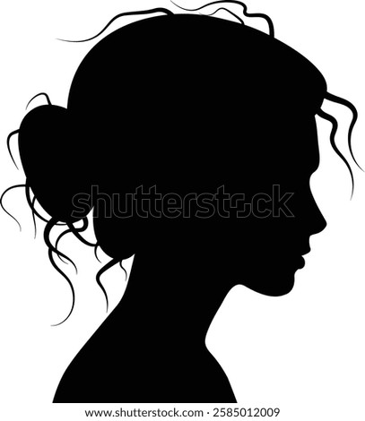 Vector silhouette side profile woman with messy bun illustration, a woman beautiful facial feature and elegant hair style in white background.